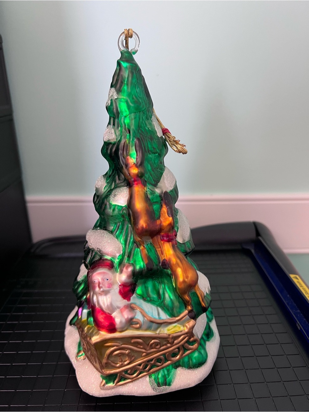 Green Santa and Reindeer Christmas Tree Ornament - Holiday Home Décor